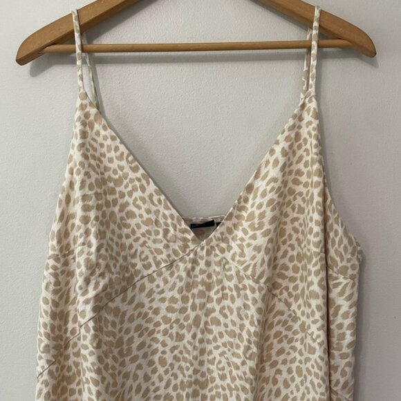 New Gap Linen Blend Cami Midi Dress Beige Leopard Print Size 18 bin 1B - Picture 5 of 6